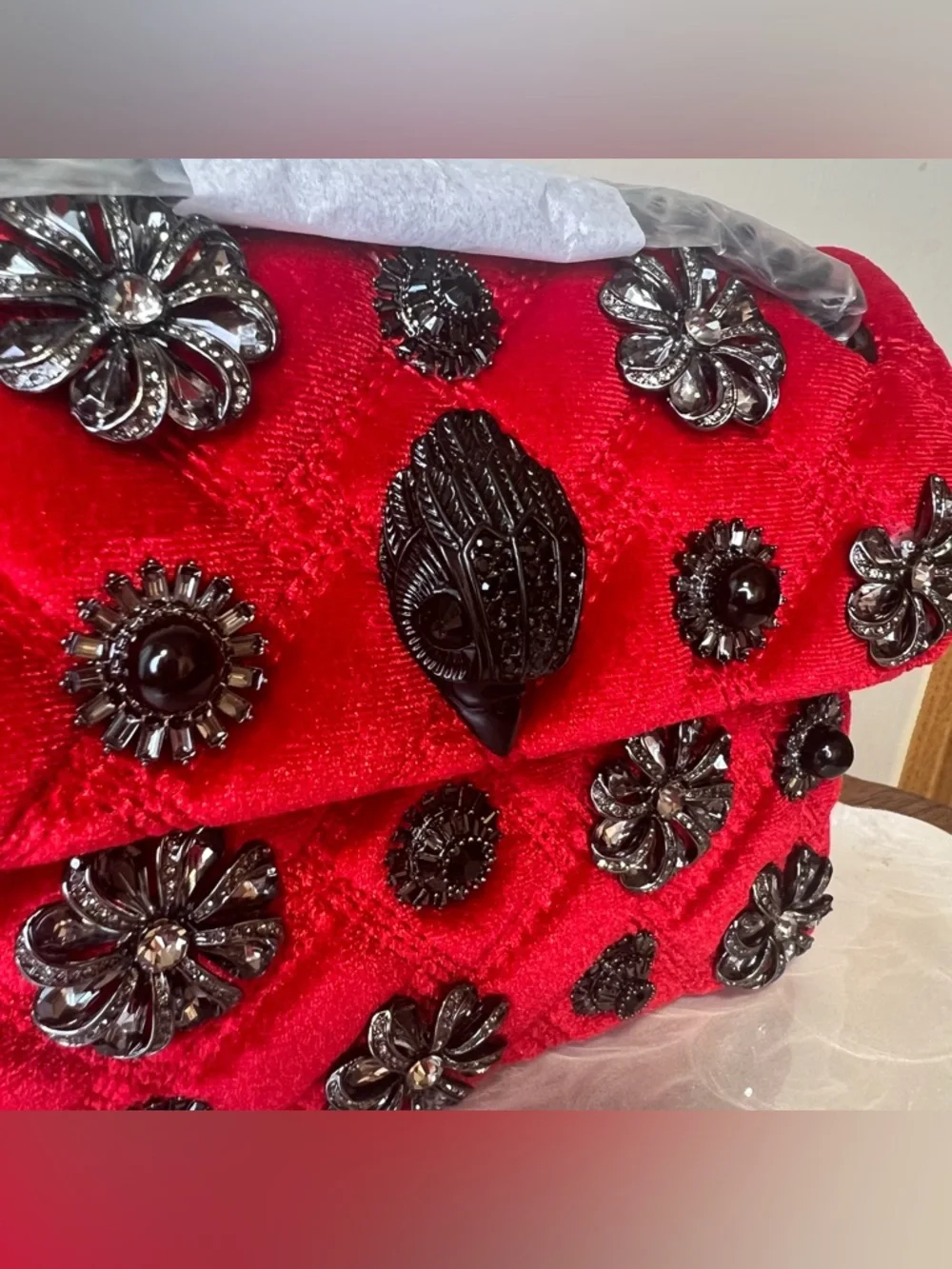 Kurt Geiger London Red Velvet Embellished Mini Kensington Bag NWT - Picture 5 of 16